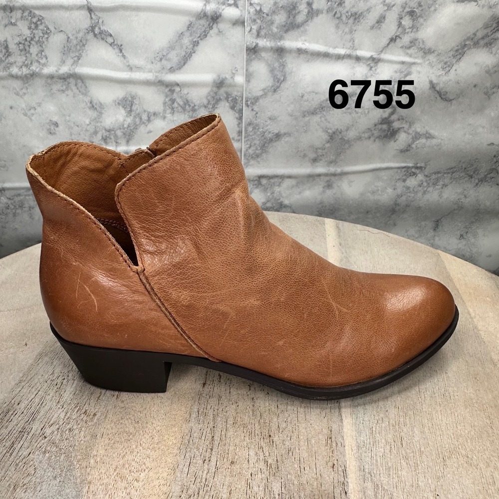 Lucky Brand Banterr Ankle Boots Womens 7 Tan Leather Western Side Zip Block Heel